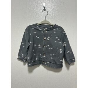 Rylee & Cru Gray Blue Fish Print Button Up Sweater Size 12-18 Months